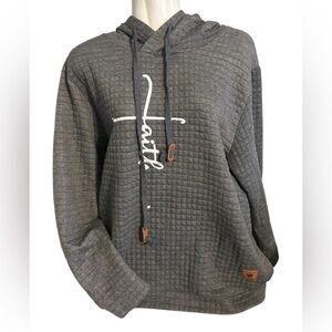 Gray Hooded Sweater with Faith Print